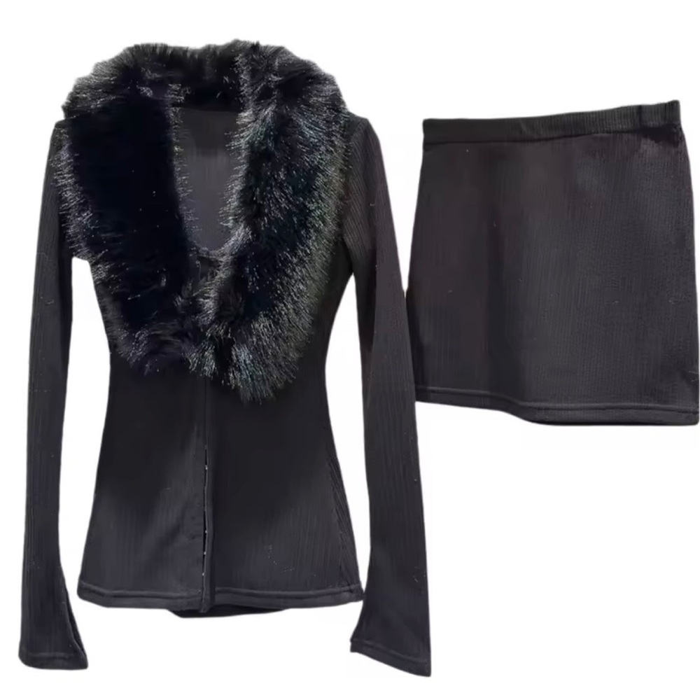 Black Mini Pencil Skirt Set for Cocktail